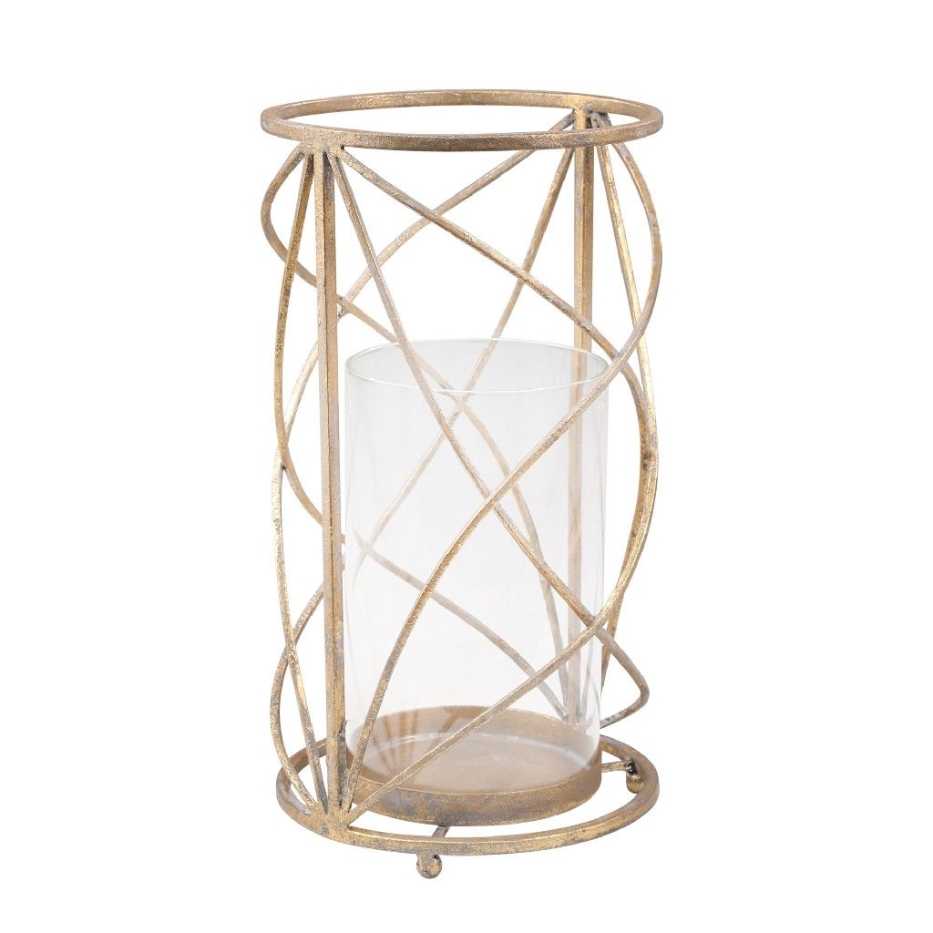Metal 13" Hurricane Candle Holder, Gold-2