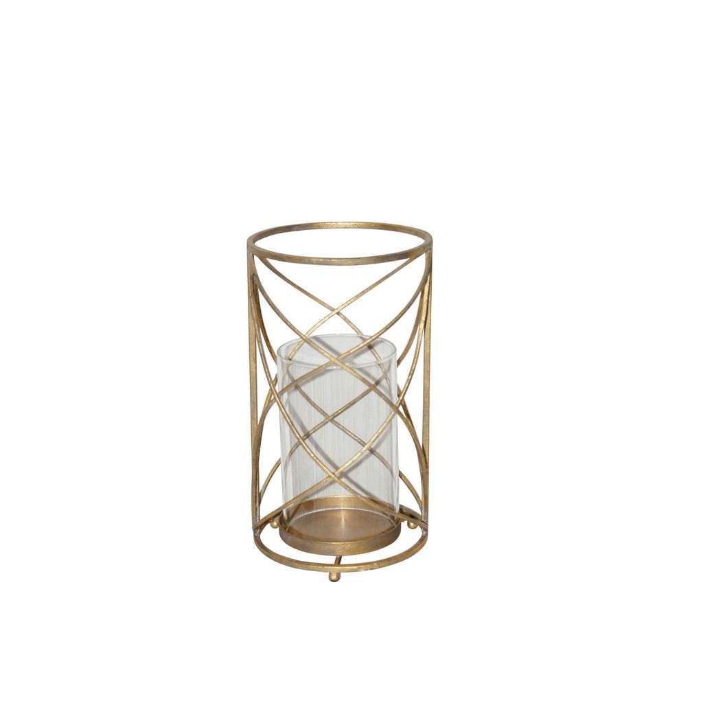 Metal 13" Hurricane Candle Holder, Gold-3
